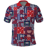 Red Samoa Manuia Le Kerisimasi Polo Shirt Pacific Patchwork Xmas Vibes - Polynesian Pride