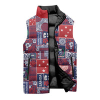 Red Samoa Manuia Le Kerisimasi Sleeveless Puffer Jacket Pacific Patchwork Xmas Vibes - Polynesian Pride