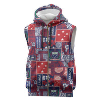 Red Samoa Manuia Le Kerisimasi Sleeveless Zip Hoodie Pacific Patchwork Xmas Vibes LT9 Red - Polynesian Pride