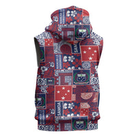 Red Samoa Manuia Le Kerisimasi Sleeveless Zip Hoodie Pacific Patchwork Xmas Vibes LT9 - Polynesian Pride