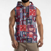 Red Samoa Manuia Le Kerisimasi Sleeveless Zip Hoodie Pacific Patchwork Xmas Vibes LT9 - Polynesian Pride