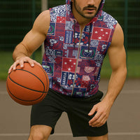 Red Samoa Manuia Le Kerisimasi Sleeveless Zip Hoodie Pacific Patchwork Xmas Vibes LT9 - Polynesian Pride