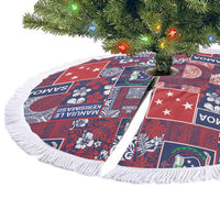 Red Samoa Manuia Le Kerisimasi Tree Skirt Pacific Patchwork Xmas Vibes - Polynesian Pride