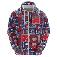 Red Samoa Manuia Le Kerisimasi Zip Hoodie Pacific Patchwork Xmas Vibes - Polynesian Pride