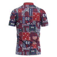 Red Samoa Manuia Le Kerisimasi Zipper Polo Shirt Pacific Patchwork Xmas Vibes LT9 - Polynesian Pride