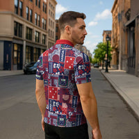 Red Samoa Manuia Le Kerisimasi Zipper Polo Shirt Pacific Patchwork Xmas Vibes LT9 - Polynesian Pride