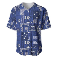 Blue Samoa Manuia Le Kerisimasi Baseball Jersey Pacific Patchwork Xmas Vibes LT9 Blue - Polynesian Pride