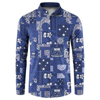 Blue Samoa Manuia Le Kerisimasi Button Sweatshirt Pacific Patchwork Xmas Vibes - Polynesian Pride