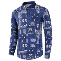 Blue Samoa Manuia Le Kerisimasi Button Sweatshirt Pacific Patchwork Xmas Vibes - Polynesian Pride