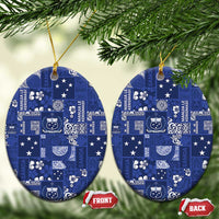 Blue Samoa Manuia Le Kerisimasi Ceramic Ornament Pacific Patchwork Xmas Vibes - Polynesian Pride