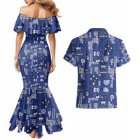 Blue Samoa Manuia Le Kerisimasi Couples Matching Mermaid Dress and Hawaiian Shirt Pacific Patchwork Xmas Vibes LT9 - Polynesian Pride