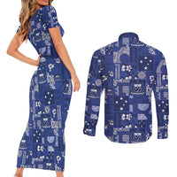 Blue Samoa Manuia Le Kerisimasi Couples Matching Short Sleeve Bodycon Dress and Long Sleeve Button Shirt Pacific Patchwork Xmas Vibes LT9 - Polynesian Pride