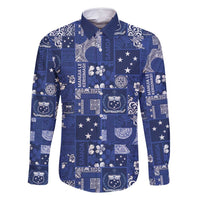 Blue Samoa Manuia Le Kerisimasi Family Matching Mermaid Dress and Hawaiian Shirt Pacific Patchwork Xmas Vibes LT9 Dad's Shirt - Long Sleeve Blue - Polynesian Pride
