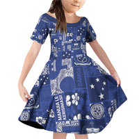 Blue Samoa Manuia Le Kerisimasi Family Matching Off Shoulder Short Dress and Hawaiian Shirt Pacific Patchwork Xmas Vibes - Polynesian Pride