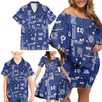 Blue Samoa Manuia Le Kerisimasi Family Matching Off Shoulder Short Dress and Hawaiian Shirt Pacific Patchwork Xmas Vibes LT9 - Polynesian Pride