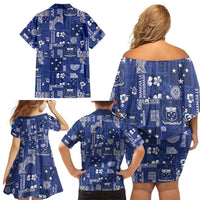 Blue Samoa Manuia Le Kerisimasi Family Matching Off Shoulder Short Dress and Hawaiian Shirt Pacific Patchwork Xmas Vibes LT9 - Polynesian Pride