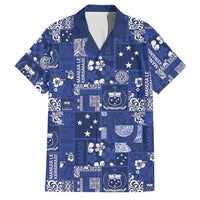 Blue Samoa Manuia Le Kerisimasi Family Matching Off Shoulder Short Dress and Hawaiian Shirt Pacific Patchwork Xmas Vibes LT9 Dad's Shirt - Short Sleeve Blue - Polynesian Pride
