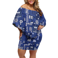 Blue Samoa Manuia Le Kerisimasi Family Matching Off Shoulder Short Dress and Hawaiian Shirt Pacific Patchwork Xmas Vibes LT9 Mom's Dress Blue - Polynesian Pride