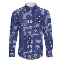 Blue Samoa Manuia Le Kerisimasi Family Matching Puletasi and Hawaiian Shirt Pacific Patchwork Xmas Vibes LT9 Dad's Shirt - Long Sleeve Blue - Polynesian Pride