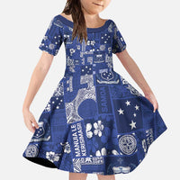 Blue Samoa Manuia Le Kerisimasi Family Matching Tank Maxi Dress and Hawaiian Shirt Pacific Patchwork Xmas Vibes LT9 Daughter's Dress Blue - Polynesian Pride