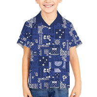 Blue Samoa Manuia Le Kerisimasi Family Matching Tank Maxi Dress and Hawaiian Shirt Pacific Patchwork Xmas Vibes LT9 Son's Shirt Blue - Polynesian Pride
