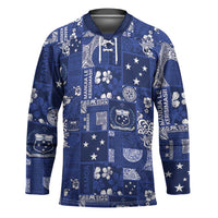 Blue Samoa Manuia Le Kerisimasi Hockey Jersey Pacific Patchwork Xmas Vibes LT9 Unisex Blue - Polynesian Pride