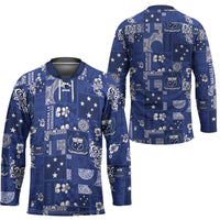 Blue Samoa Manuia Le Kerisimasi Hockey Jersey Pacific Patchwork Xmas Vibes LT9 - Polynesian Pride
