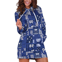 Blue Samoa Manuia Le Kerisimasi Hoodie Dress Pacific Patchwork Xmas Vibes LT9 Blue - Polynesian Pride