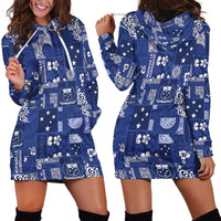 Blue Samoa Manuia Le Kerisimasi Hoodie Dress Pacific Patchwork Xmas Vibes LT9 - Polynesian Pride