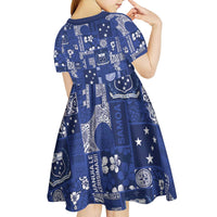 Blue Samoa Manuia Le Kerisimasi Kid Short Sleeve Dress Pacific Patchwork Xmas Vibes LT9 - Polynesian Pride