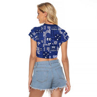 Blue Samoa Manuia Le Kerisimasi Raglan Cropped T Shirt Pacific Patchwork Xmas Vibes LT9 - Polynesian Pride