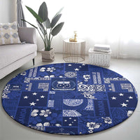 Blue Samoa Manuia Le Kerisimasi Round Carpet Pacific Patchwork Xmas Vibes - Polynesian Pride