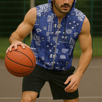 Blue Samoa Manuia Le Kerisimasi Sleeveless Zip Hoodie Pacific Patchwork Xmas Vibes LT9 - Polynesian Pride