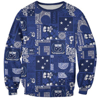 Blue Samoa Manuia Le Kerisimasi Sweatshirt Pacific Patchwork Xmas Vibes - Polynesian Pride