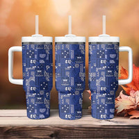 Blue Samoa Manuia Le Kerisimasi Tumbler With Handle Pacific Patchwork Xmas Vibes LT9 - Polynesian Pride