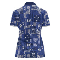 Blue Samoa Manuia Le Kerisimasi Women Polo Shirt Pacific Patchwork Xmas Vibes - Polynesian Pride