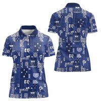 Blue Samoa Manuia Le Kerisimasi Women Polo Shirt Pacific Patchwork Xmas Vibes - Polynesian Pride