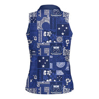 Blue Samoa Manuia Le Kerisimasi Women Sleeveless Polo Shirt Pacific Patchwork Xmas Vibes - Polynesian Pride