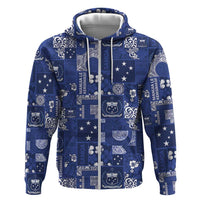 Blue Samoa Manuia Le Kerisimasi Zip Hoodie Pacific Patchwork Xmas Vibes - Polynesian Pride
