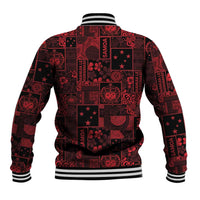 Dark Samoa Manuia Le Kerisimasi Baseball Jacket Pacific Patchwork Xmas Vibes - Polynesian Pride