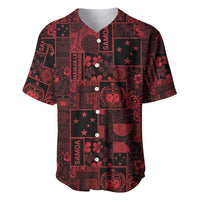 Dark Samoa Manuia Le Kerisimasi Baseball Jersey Pacific Patchwork Xmas Vibes LT9 Red - Polynesian Pride