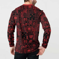 Dark Samoa Manuia Le Kerisimasi Button Sweatshirt Pacific Patchwork Xmas Vibes - Polynesian Pride