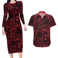 Dark Samoa Manuia Le Kerisimasi Couples Matching Long Sleeve Bodycon Dress and Hawaiian Shirt Pacific Patchwork Xmas Vibes - Polynesian Pride