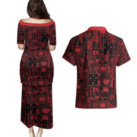 Dark Samoa Manuia Le Kerisimasi Couples Matching Puletasi and Hawaiian Shirt Pacific Patchwork Xmas Vibes LT9 - Polynesian Pride