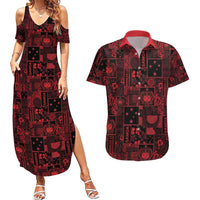 Dark Samoa Manuia Le Kerisimasi Couples Matching Summer Maxi Dress and Hawaiian Shirt Pacific Patchwork Xmas Vibes LT9 Red - Polynesian Pride