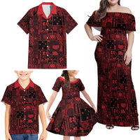 Dark Samoa Manuia Le Kerisimasi Family Matching Off Shoulder Maxi Dress and Hawaiian Shirt Pacific Patchwork Xmas Vibes LT9 - Polynesian Pride