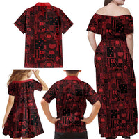 Dark Samoa Manuia Le Kerisimasi Family Matching Off Shoulder Maxi Dress and Hawaiian Shirt Pacific Patchwork Xmas Vibes LT9 - Polynesian Pride