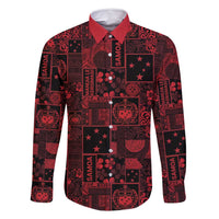 Dark Samoa Manuia Le Kerisimasi Family Matching Off Shoulder Maxi Dress and Hawaiian Shirt Pacific Patchwork Xmas Vibes LT9 Dad's Shirt - Long Sleeve Red - Polynesian Pride