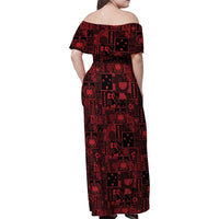 Dark Samoa Manuia Le Kerisimasi Family Matching Off Shoulder Maxi Dress and Hawaiian Shirt Pacific Patchwork Xmas Vibes LT9 - Polynesian Pride