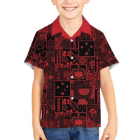 Dark Samoa Manuia Le Kerisimasi Family Matching Off Shoulder Maxi Dress and Hawaiian Shirt Pacific Patchwork Xmas Vibes LT9 Son's Shirt Red - Polynesian Pride